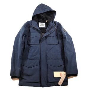 Levis Four-Pocket Hooded Jacket Mens Small Blue Fleece Lining Winter $200 NEW